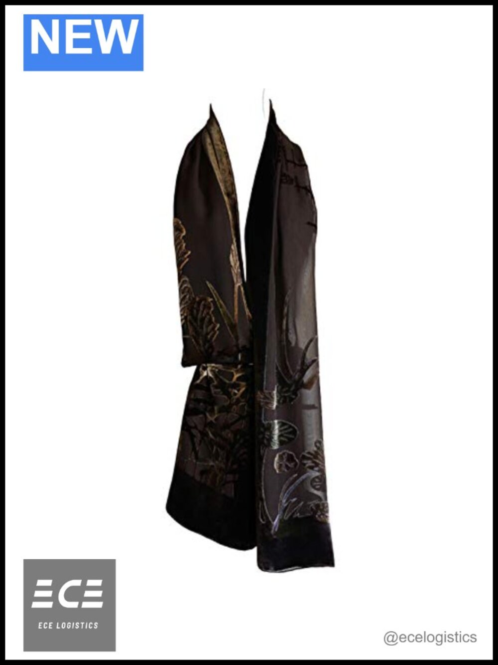 Silk Base Burnout Velvet Shawl 72x21 Hand Rolled Edges Oblong Wrap